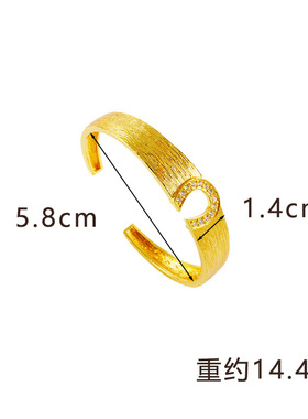越南古法沙金镯子简约设计u形拉丝镶钻马蹄手镯气质久不掉色饰品