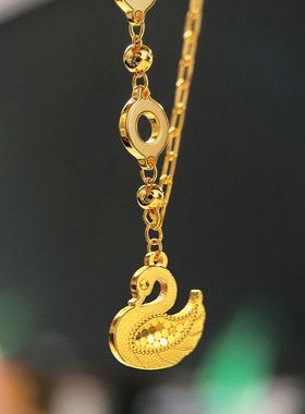 轻奢小众设计感时尚年轻碎冰冰小天鹅项链越南沙金锁骨链送女友