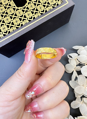 越南沙金中国风桃花女戒活口可调节古法工艺黄金戒指饰品