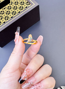 越南沙金复古珐琅彩蝴蝶项链耳饰女生百搭高级感黄金配饰品