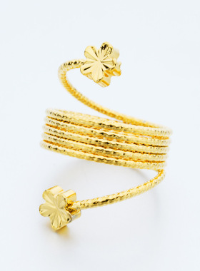 欧币沙金沙金黄金弹簧戒指黄金个性女士夸张弹簧锡金女戒