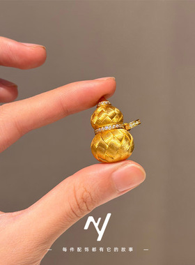 越南沙金葫芦吊坠项链女新中式拉丝工艺文艺福禄仿真黄金葫芦项链