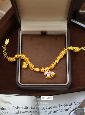 新中式国风珐琅彩摇摇木马福袋盘缠手链越南沙金马生肖首饰 送礼