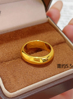 金店同款古法沙金精工传承光面泥鳅背戒指实心素圈指环时尚送女友