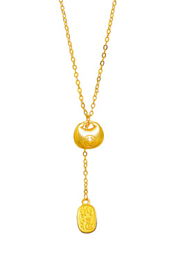 金店同款越南沙金招财纳福小胖福锁包流苏项链新中式金坨坨锁骨链