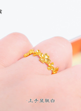 金店同款强保色越南沙金满圈桃花开口戒指小众设计感食指戒指环女