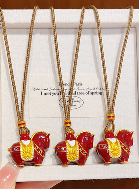 金店同款越南沙金珐琅彩红色马上有钱吊坠项链生肖马本命年送女友
