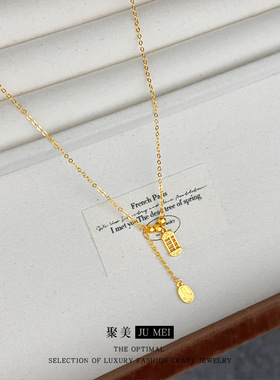 碎金算盘平安喜乐套链国潮中式越南沙金气质首饰颈饰锁骨链饰品女