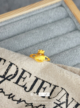 设计感久不掉色拉丝越南沙金钱袋戒指高级感点钻拉丝小福袋指环女