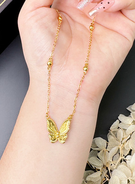 越南沙金花月佳期蝴蝶项链女新品夏季轻奢风久不掉色黄金饰品首饰