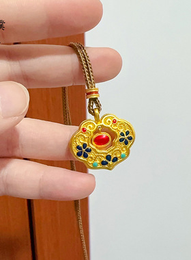 金店同款沙金花丝凤华如意蓝花锁包皮绳项链锡金毛衣链送女友礼物