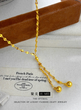 轻奢吊珠珠流苏锁骨链越南沙金项链黄金色嘴唇流苏锁骨套链