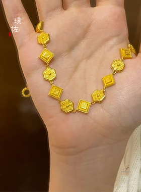 新款久不掉色沙金手链传小众时尚古法华星凝辉不掉色锡金新款女