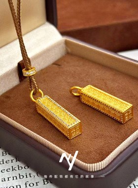 爆款麦穗仿真黄金金条古法金吊坠女越南沙金四方来财挂坠编绳项链