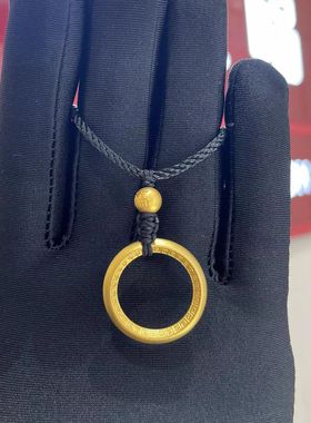 回纹平安扣沙金吊坠黄金内圈錾刻圆圈挂坠中式古风男女款锡金项链