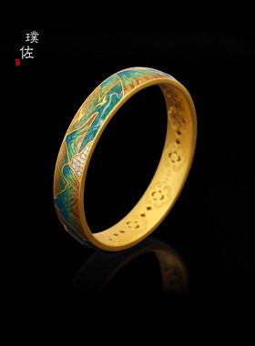 千里江山宫廷古法越南沙金手镯子女黄金转运刻字锡金手镯实心