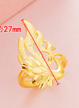 越南沙金真金孔雀女士开口锡金戒指凤凰指环新娘结婚黄金饰品