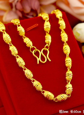 男款欧美时尚纯镀金首饰车花橄榄实心沙金项链爆款