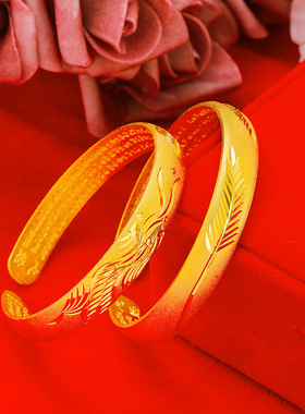 新款网红款古法心经手环沙金女款金版开口心经龙凤手镯