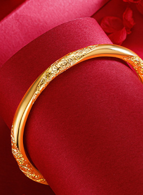 新中式古法祥云纹传承手镯 越南沙金高级感女款祥云素圈手环