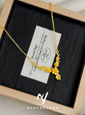 新中式国风计感花枝三生花流苏越南沙金项链女士沙金花朵婚庆新娘