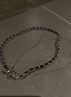 黑色拼接颈链锁骨链小众设计感