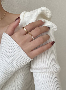 珍珠链条戒指两件套欧美ins风小众设计高级感2022年新款潮食指戒