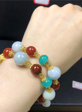 南红翡翠蜜蜡原创设计风多宝手链