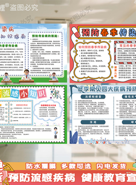 春夏秋冬预防传染病流感知识学校中暑措施kt板社区医院宣传栏海报