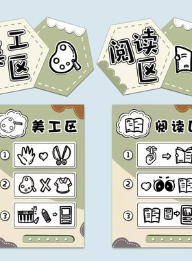 幼儿园莫兰迪色系区角牌区域规则儿童进区标识牌平面墙成品墙贴画