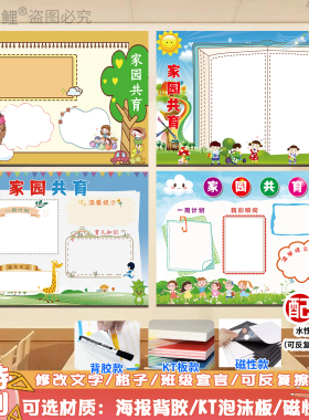 定制幼儿园家园共育栏联系表园务公开信息栏墙贴装饰画可擦写KT板