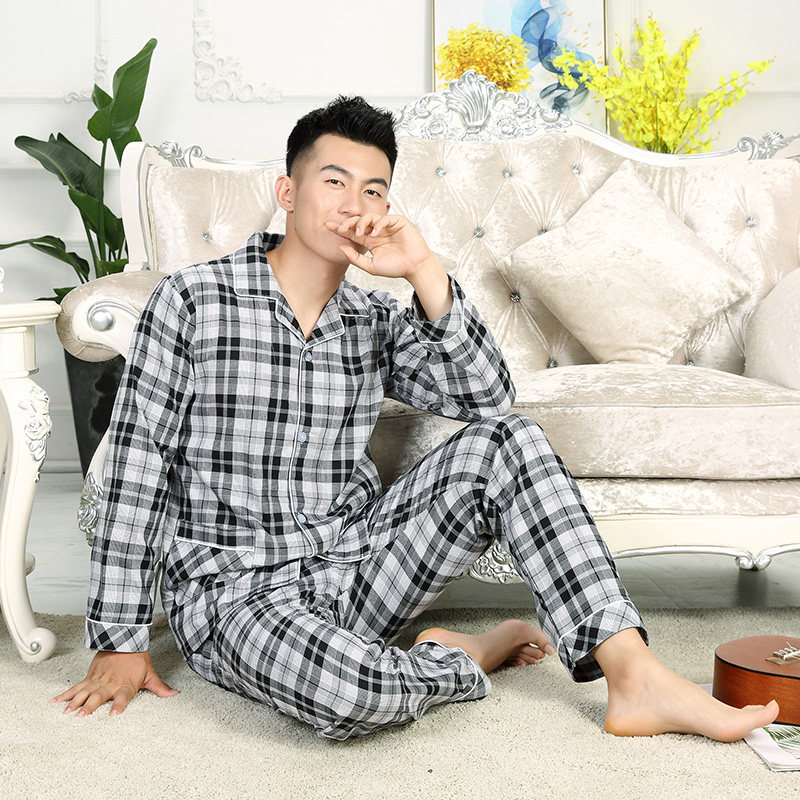 男士长袖套装春秋季宽松纯棉睡衣 森斯羽睡衣/家居服套装