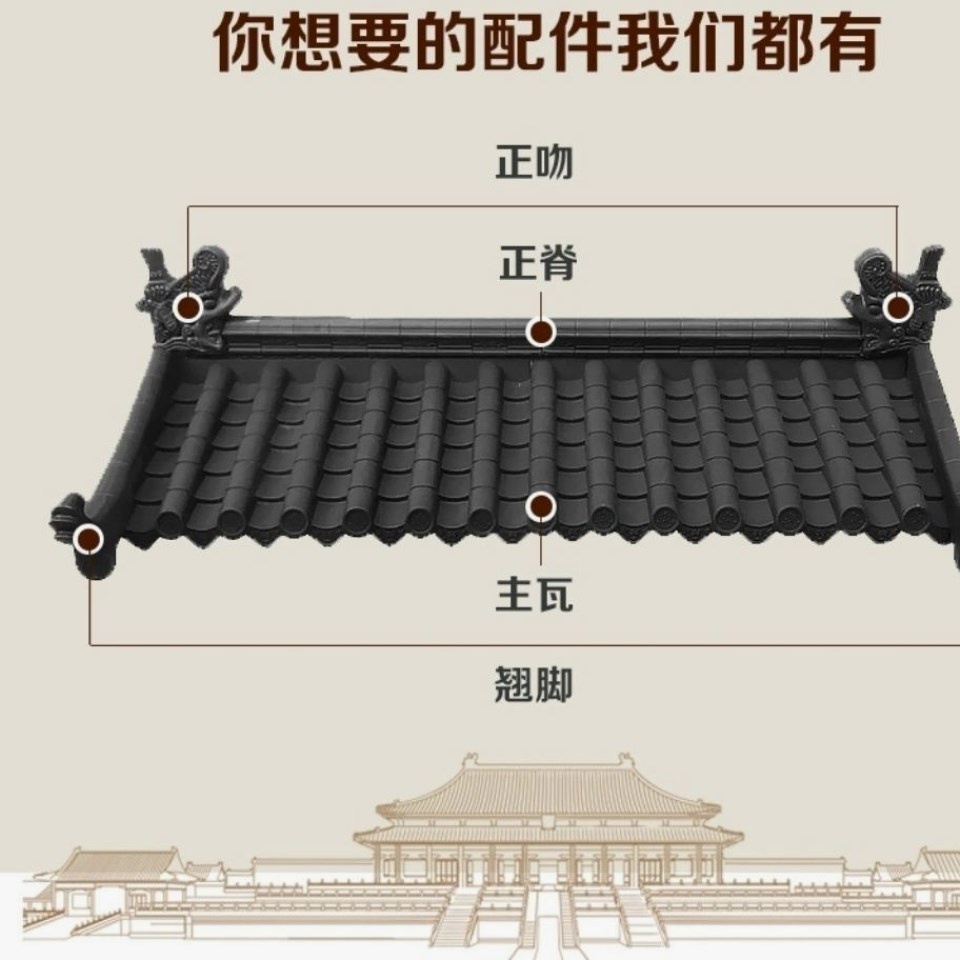 装古瓦体瓦树脂瓦塑料瓦片屋檐仿饰墙K头门l头头一防水正脊瓦-图1