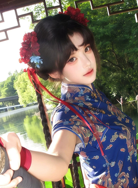 林间侠女~新中式红蓝花瓣发簪女