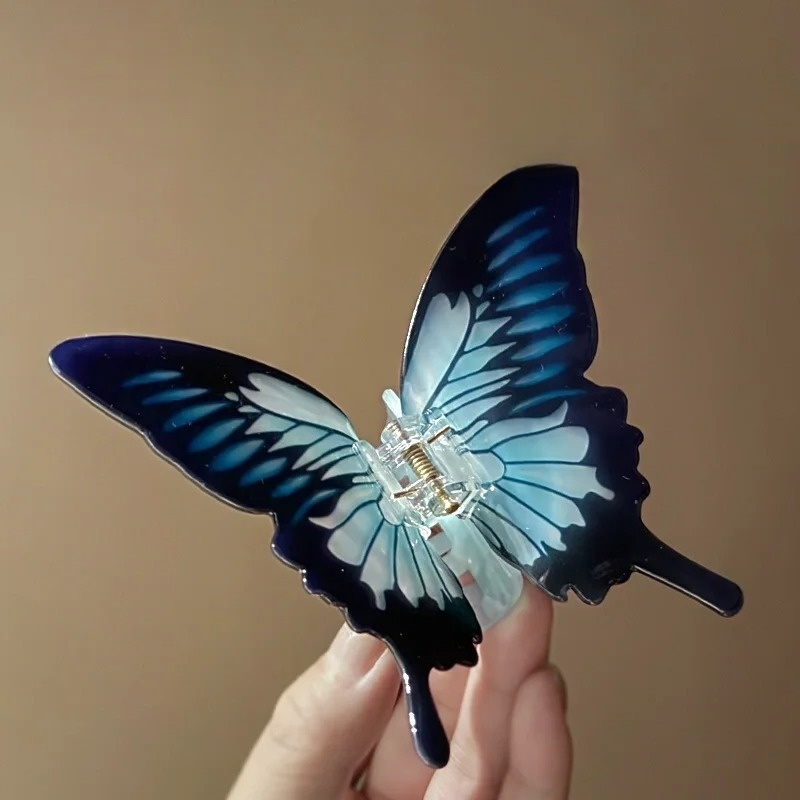 一眼万年!彩蝶抓夹汉服蝴蝶发夹清新小众古风鲨鱼夹盘发懒人头饰-图1