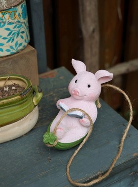 庭院阳台花园幼儿园园艺户外悬挂小猪猪秋千挂件挂饰民宿装饰摆件