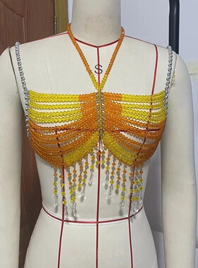 L5057Y欧美vest时尚beaded Bra 上衣小背心身体链胸链实拍