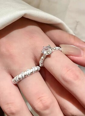 富家千金~高级感闪钻拉丝开口戒指女轻奢小众指环2025新款食指戒