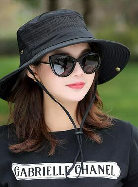 日系红色渔夫帽子2025女新款夏天透气百搭网孔太阳帽可折叠旅游帽