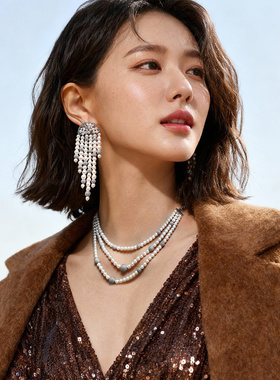 【圣诞礼物】多层项链耳环轻奢组合套装轻奢宴会生日礼物送女友