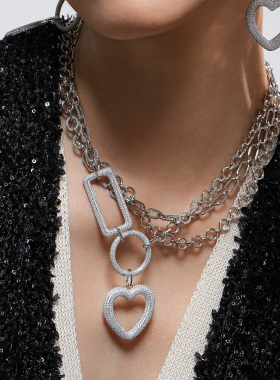 APM Monaco 心形圆圈和长方形三链条项链个性小众女款 AC5154OX