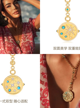 APM Monaco金色Y字圆吊坠优雅时尚百搭太阳项链女气质礼物锁骨链