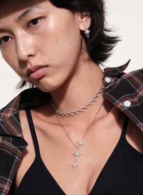 apm monaco 微镶圆环链条925银项链 女款 银色简约气质百搭锁骨链