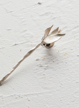 SageSalt 烧白树叶胸针 925纯银 手工塑形 AC017