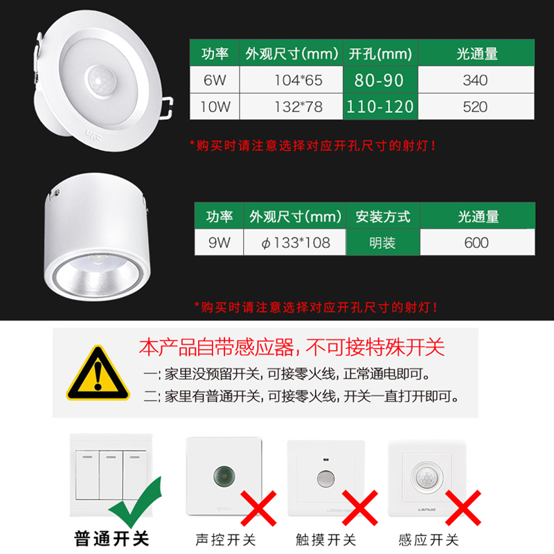 雷士照明人体红外感应嵌入式筒灯明装光控射灯走廊过道NLED9313IR - 图2