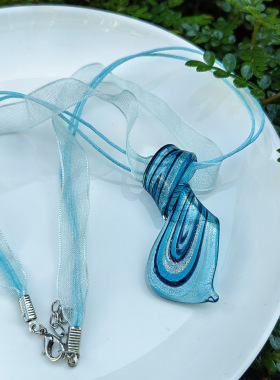 飘带手工diy琉璃海洋蓝色丝带吊坠项链海边度假独特衣服搭配吊坠
