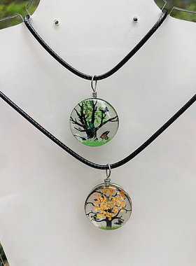圆形手工DIY满天星花朵玻璃吊坠项链时光宝石生命树珠宝