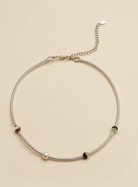 paddleclub拼接石珠银圈项链