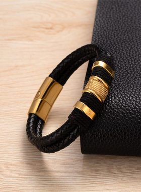A men's punk bracelet woven with leather ropes欧美男潮流手链
