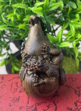 达拉干 木雕盘龙葫芦工艺品手把件把玩件男士盘玩文玩汽车挂件